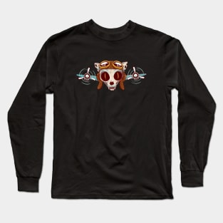 Two Tailed Tom - Twin Engine Pilot Cat Skull Long Sleeve T-Shirt